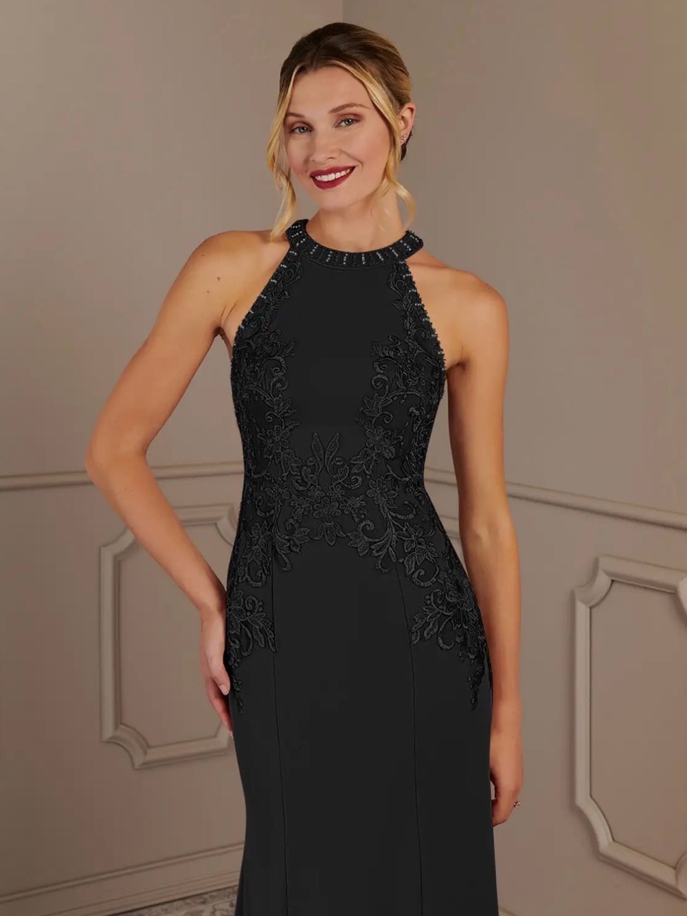 Azazie | Dress | Black | Halter | Mermaid  Style | Stretch Lace-Crepe | NWT | L